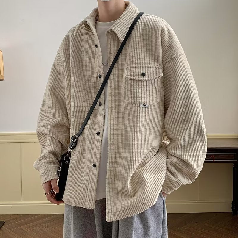 Men's Relaxed Corduroy Shirt Jacket, Apricot - product view 3