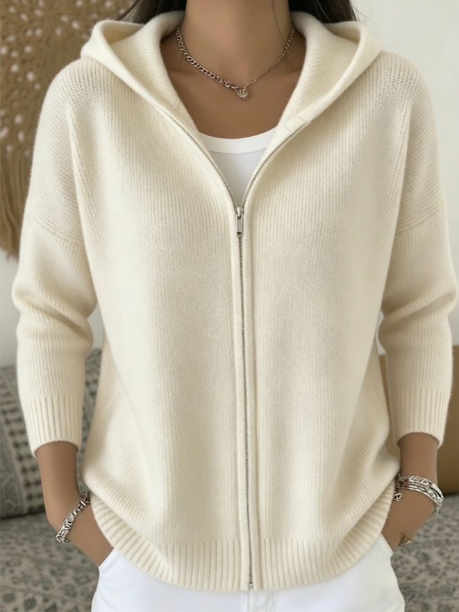 Women's Cotton Hooded Zip Cardigan, Apricot - product view 6