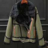 Ladies Fashion Motorcycle Fur Thermal Jacket