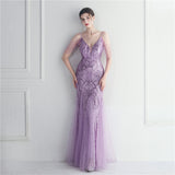 Mesh Beaded Bridal Wedding Dinner Long Camisole Evening Gown