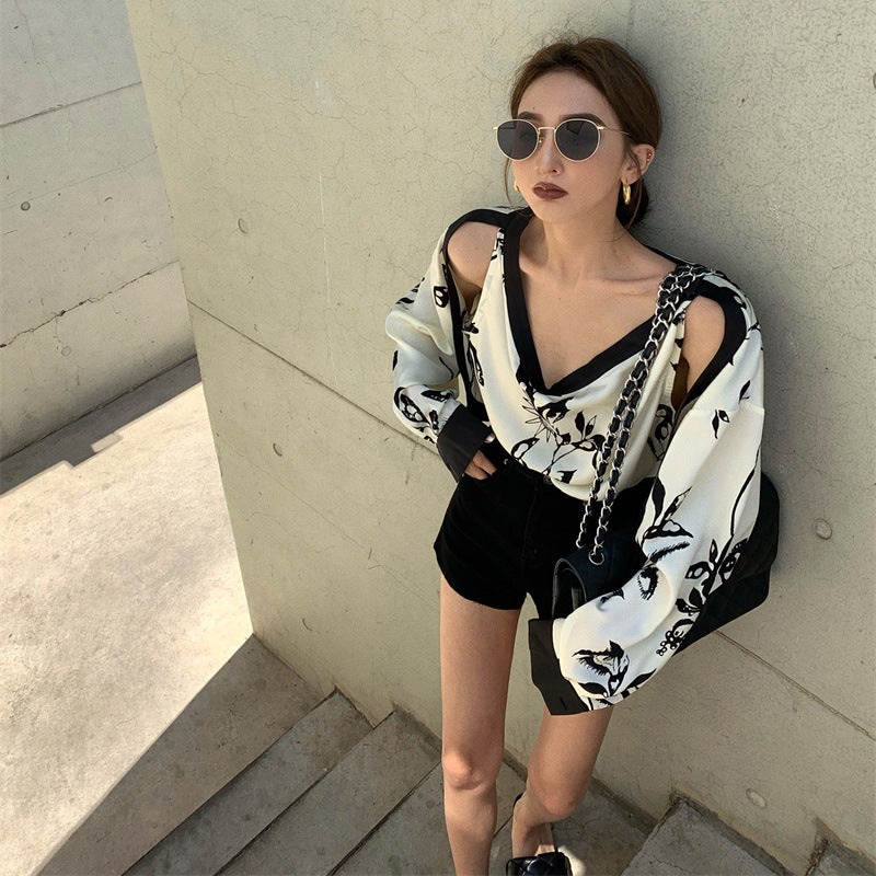 Fake Two Off-shoulder Floral Shirts For Women - WOMONA.COM