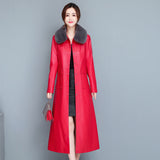 Ladies Fashion Thin Leather Trench Coat - WOMONA.COM