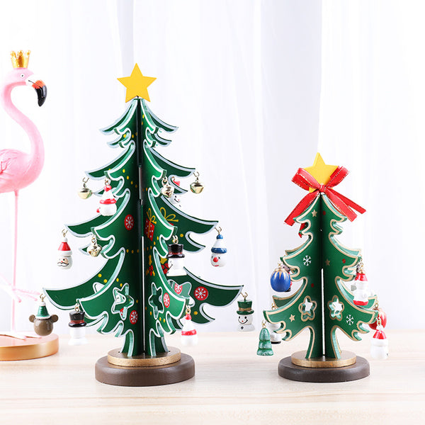 Wooden Christmas Tree Ornaments Scene Layout - WOMONA.COM