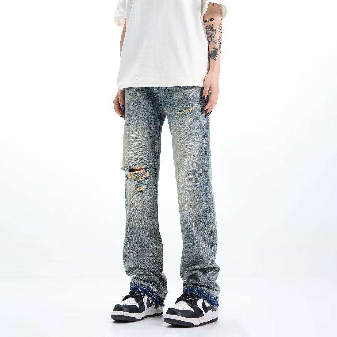 Loose Straight Ripped Jeans For Men - WOMONA.COM