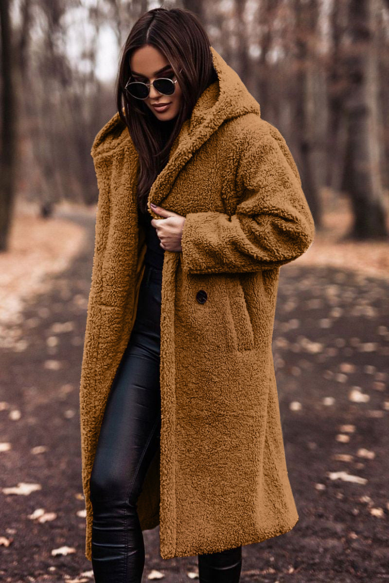 Women's hooded long teddy coat