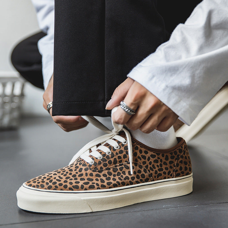 Low-Top Leopard Leather Casual Vintage British Sneakers - WOMONA.COM