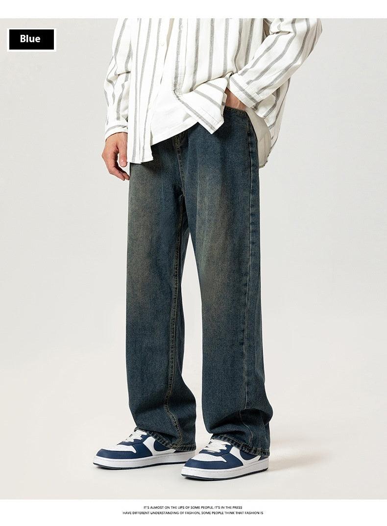 Washed Jeans Men's Spring American Wide Leg Leisure - WOMONA.COM