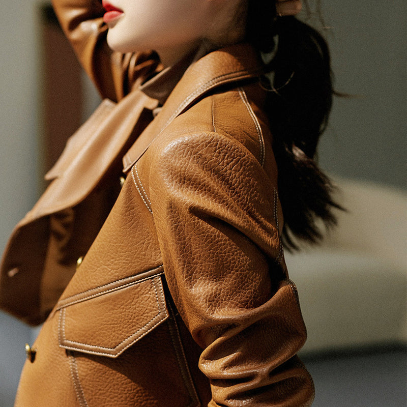 Coat Collar Buckle Leather Women's - WOMONA.COM