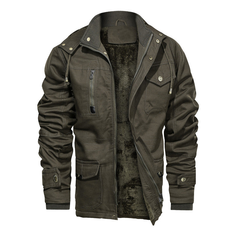 Men's slim extra-thick fleece-lined work jacket in khaki, black and army green – photo 5 of 7