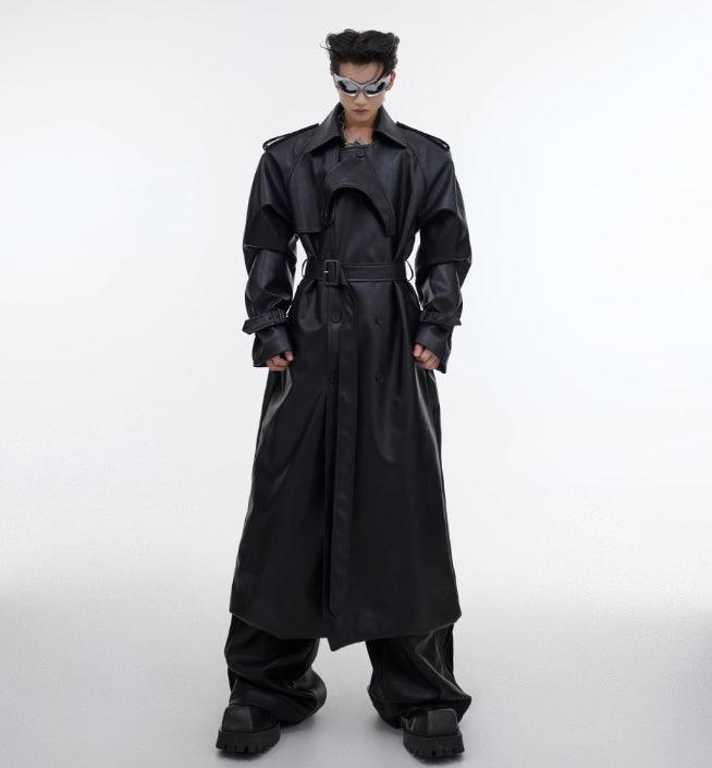 Deconstructing Split Padded Shoulder Profile PU Leather Coat - WOMONA.COM