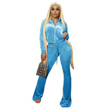 Fashion Ladies Solid Color Cropped Flared Pants Suit - WOMONA.COM