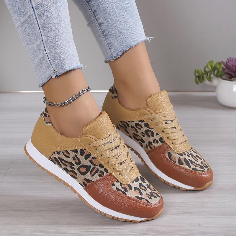 Zapatos deportivos con cordones y estampado de leopardo de moda para mujer