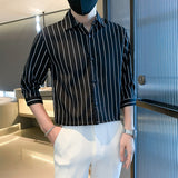 Light Cooked Style Shirt For Men With Black And White Stripes - WOMONA.COM