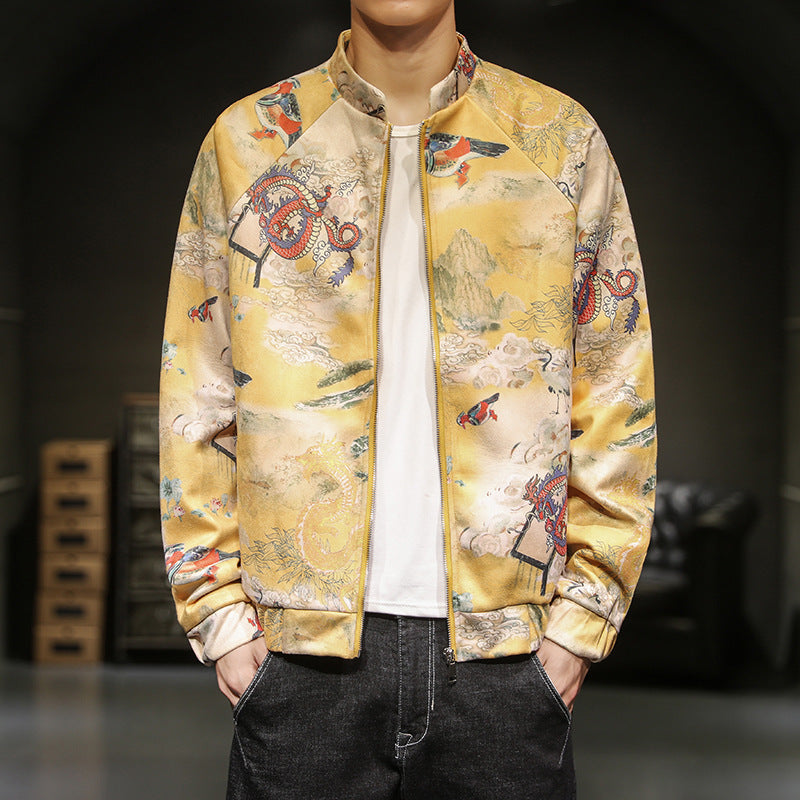 Men's bright yellow baseball jacket