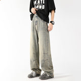 American Retro Yellow Mud Jeans For Men - WOMONA.COM