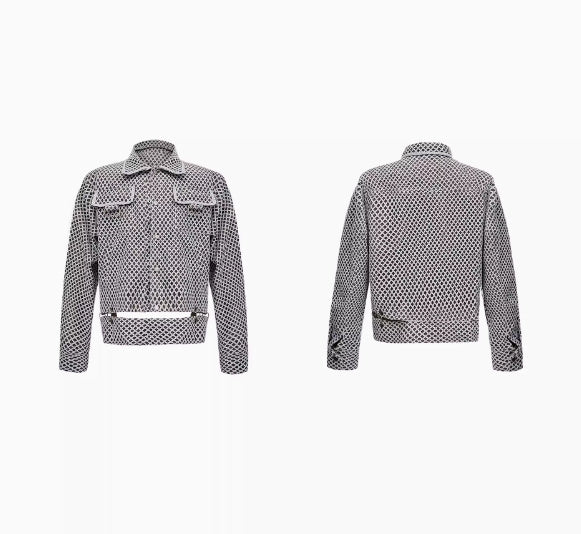 Heavy Niche Grid Design Casual Polo Collar Jacket