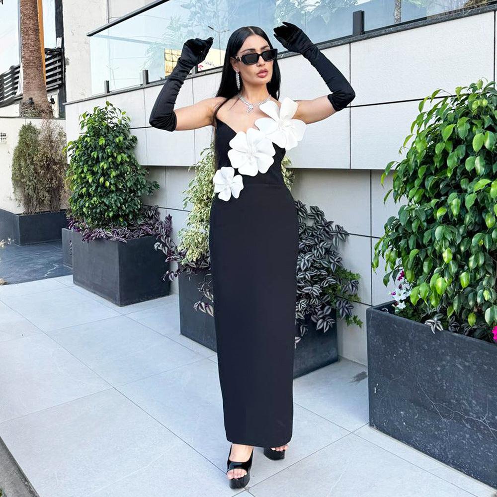 Chest White Exquisite Flower Decorative Dress - WOMONA.COM