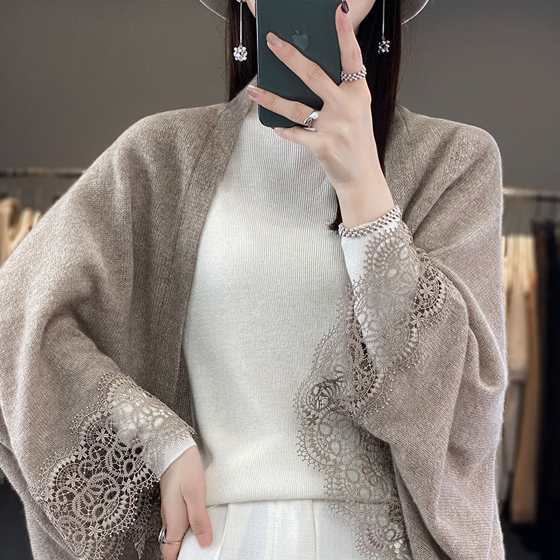 Women's Wool-Blend Sweater Shawl Cardigan