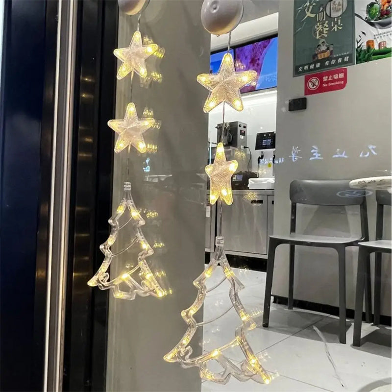 Christmas 3pcs LED Light Star Xmas Tree Hanging Sucker Lamp