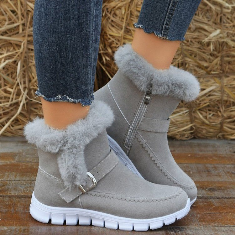 New Snow Boots Winter Warm Thickened Solid Color Plush Ankle Boots - WOMONA.COM