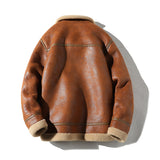 Fleece-lined Padded Lapel Plus Size Leather Coat - WOMONA.COM