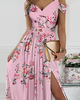 Spaghetti Strap Floral Print Split Dress - WOMONA.COM