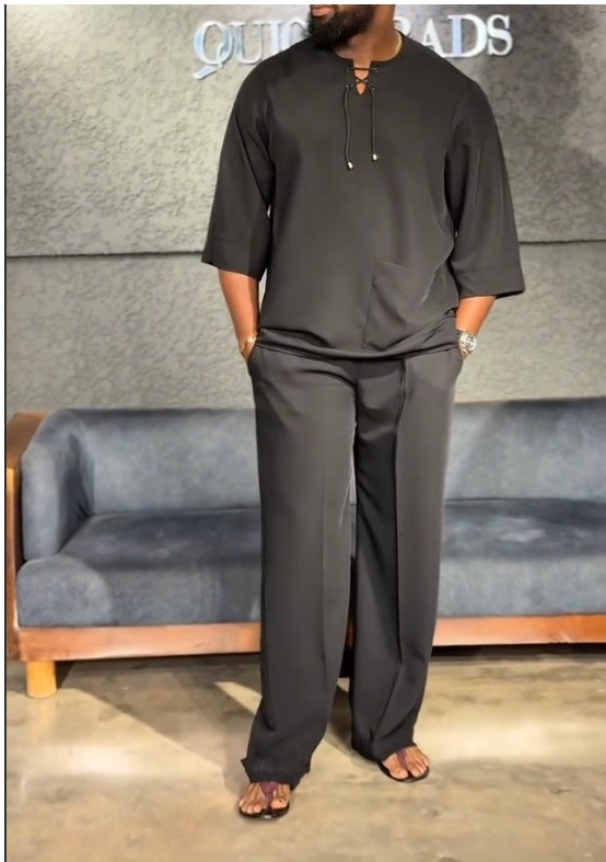 Men's Casual Shirt & High-Waist Pants Two-Piece Set