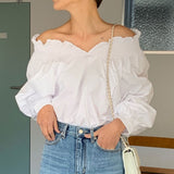 Off-shoulder Reverse Lantern Sleeve Shirt Women