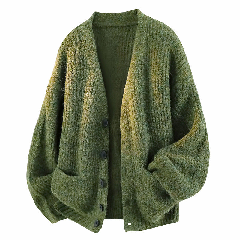 Men's retro knit cardigan sweater in green