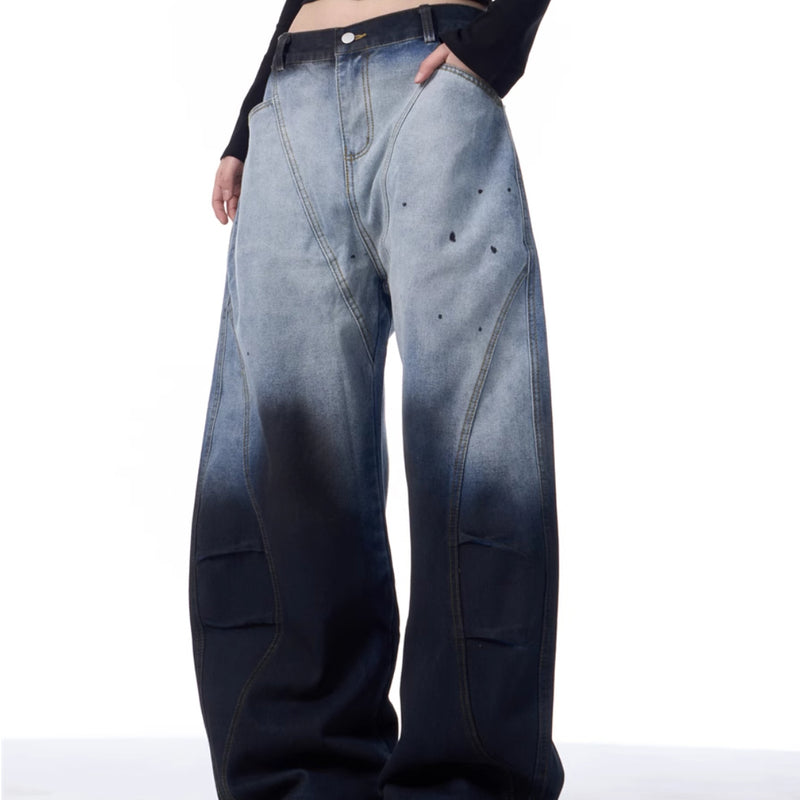 Gradient Tie-dye Machete Jeans Women's Wide-leg Trousers