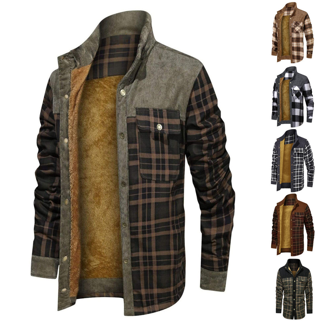 Men's Thick Fleece-Lined Corduroy Patchwork Jacket
