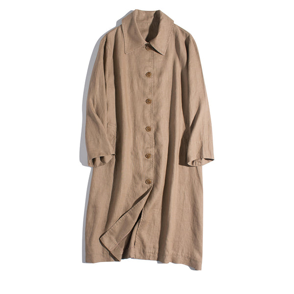 Women's Cotton And Linen Art Loose Lapels Trench Coat - WOMONA.COM