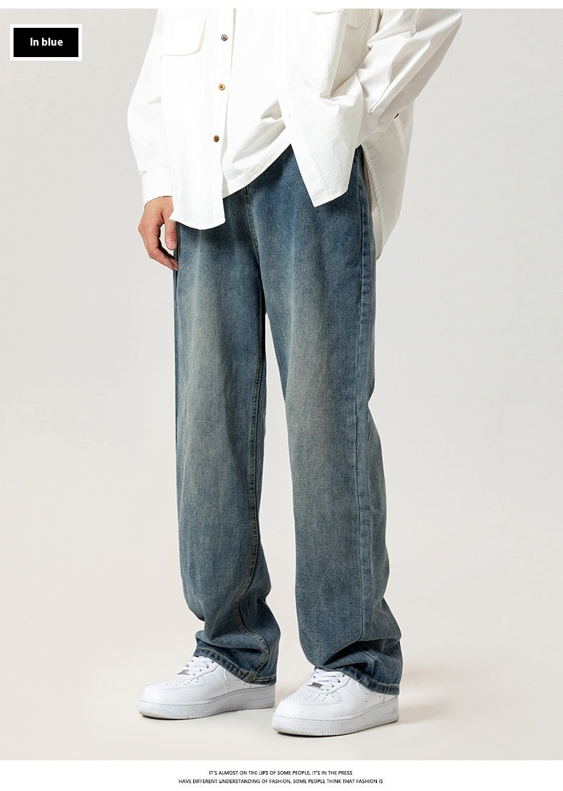 Washed Jeans Herren Frühling American Wide Leg Freizeit