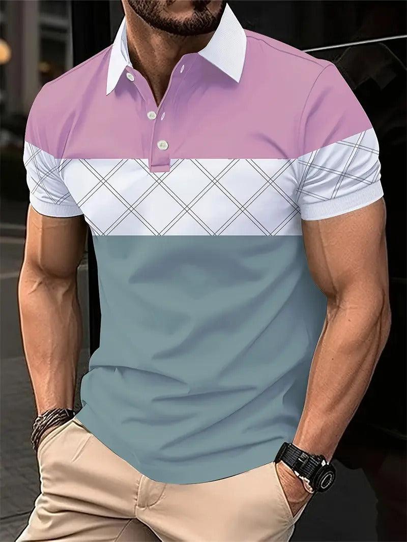 Camisa polo de manga corta con solapa y botones para hombre