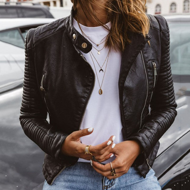 Short Chic Leather Jacket Coat - WOMONA.COM