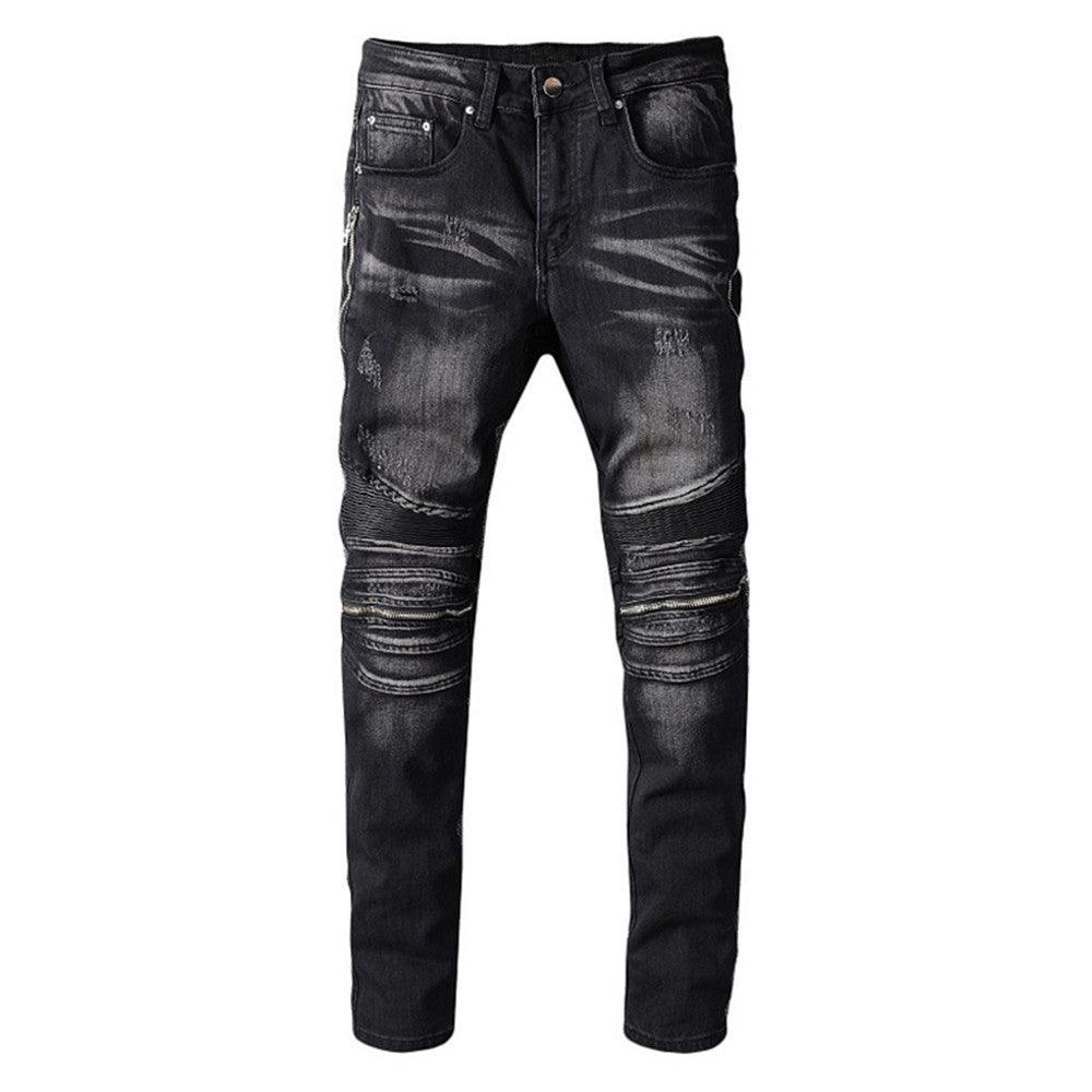 Men's Jeans Motorcycle Zipper High Street - WOMONA.COM