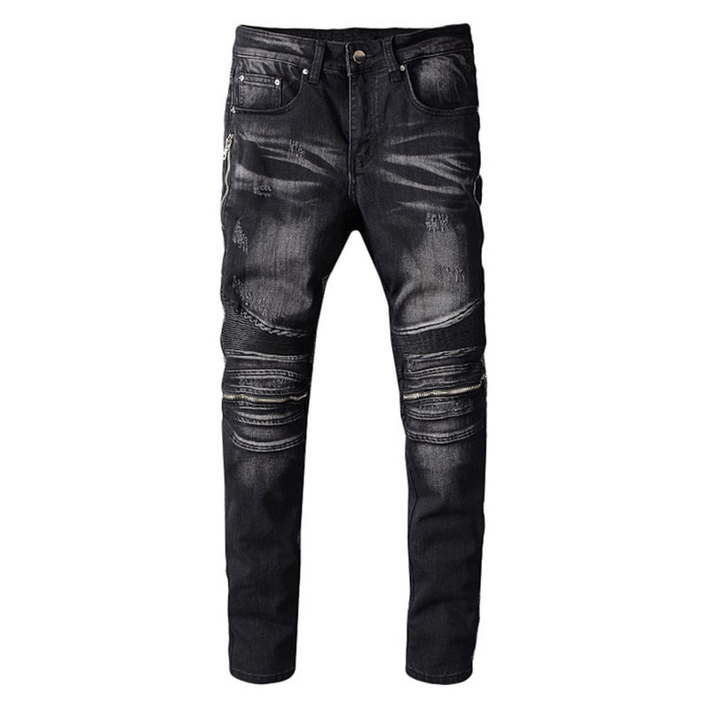 Männer Jeans Motorrad Reißverschluss High Street