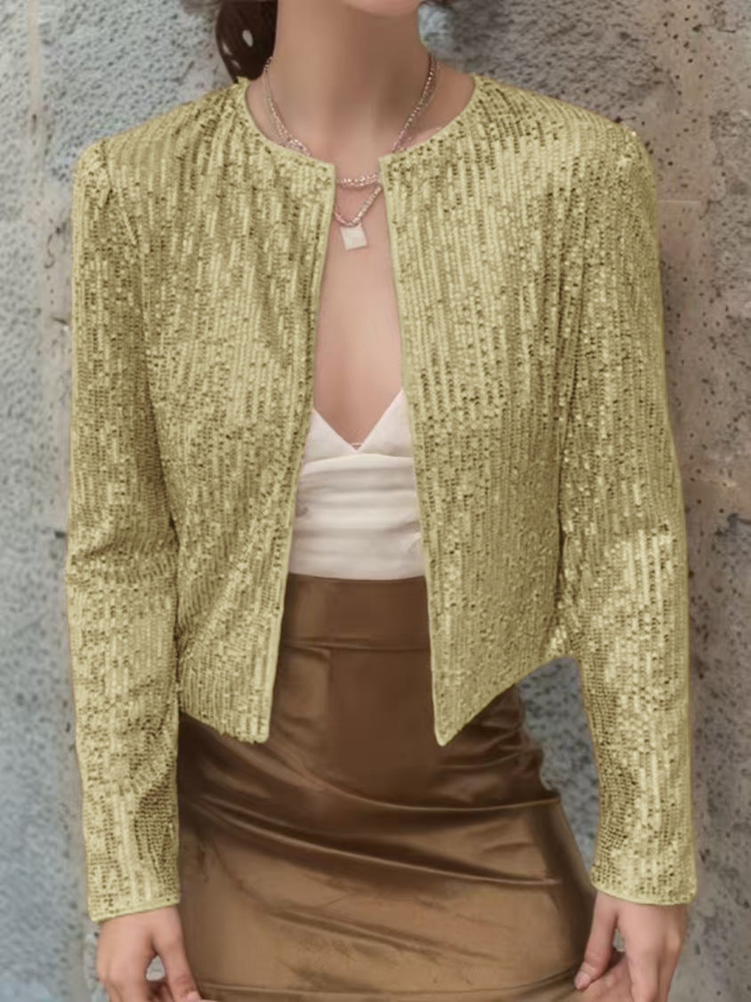Women's crew-neck sequin jacket