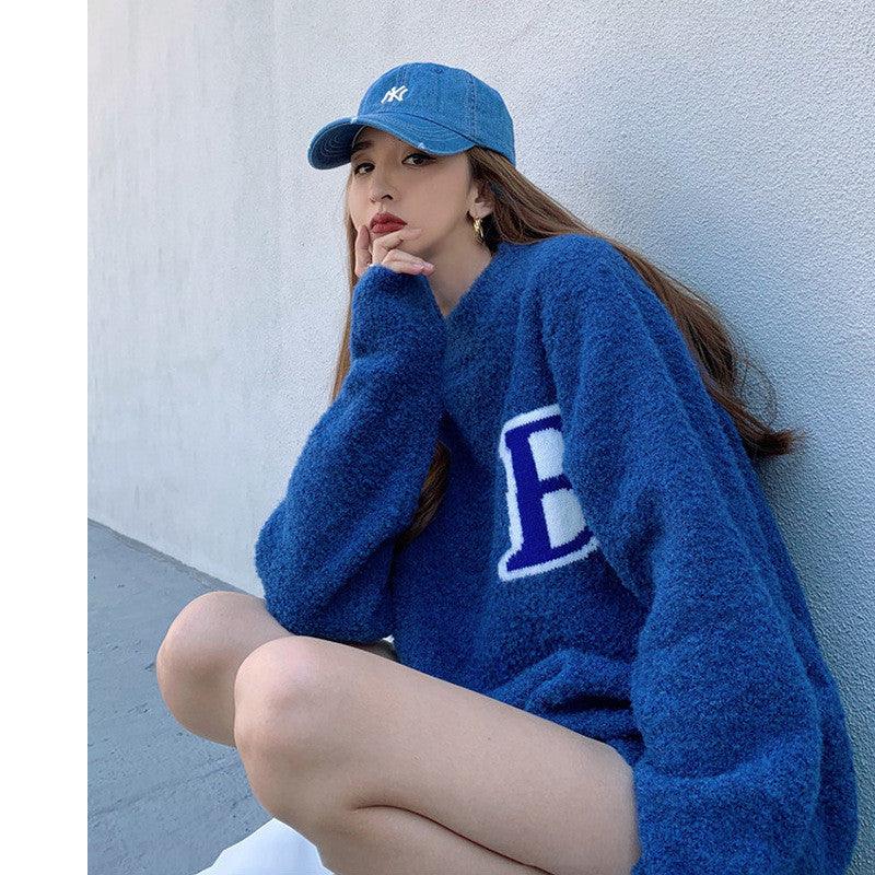 Retro Loose Round Neck Casual Women's Knitted Sweater - WOMONA.COM