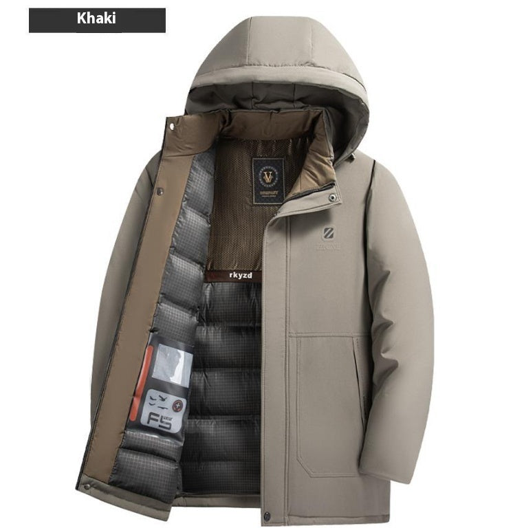 Men's mid-length thick padded jacket with graphene lining in black, khaki and navy blue – photo 1 of 10