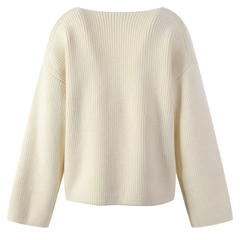 Winter V-neck Loose And Thin Vertical Knit Sweater - WOMONA.COM