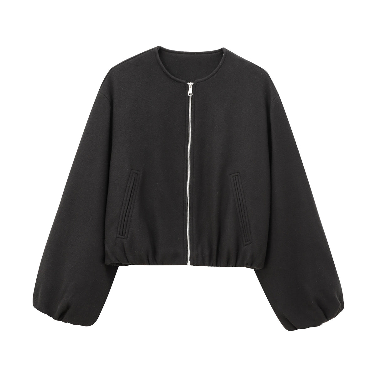 Women's Cropped Soft-Touch Bomber Jacket, Black - product view 11