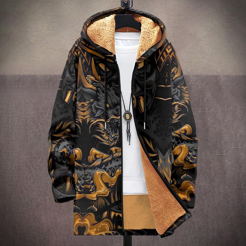 Men's Thick Hooded Printed Cardigan