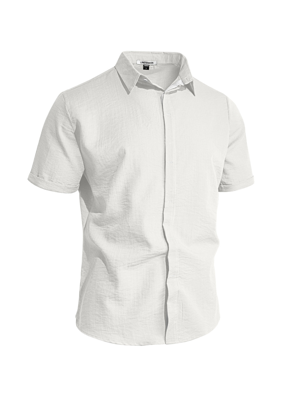 Men’s short-sleeve lapel shirt, solid white with button front