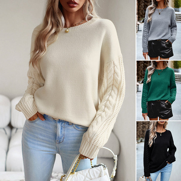 Women's Fashionable Simple Round Neck Sweater - WOMONA.COM