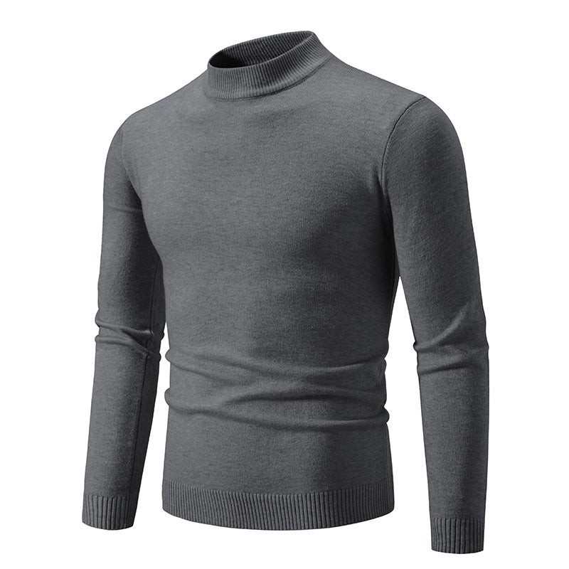 Round Neck Sweater Men's Winter Solid Color Slim Fit - WOMONA.COM