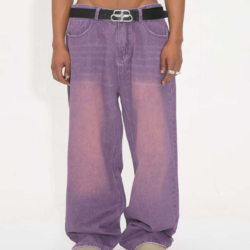 Retro Gradient Purple Loose Wide-leg Jeans For Men And Women - WOMONA.COM