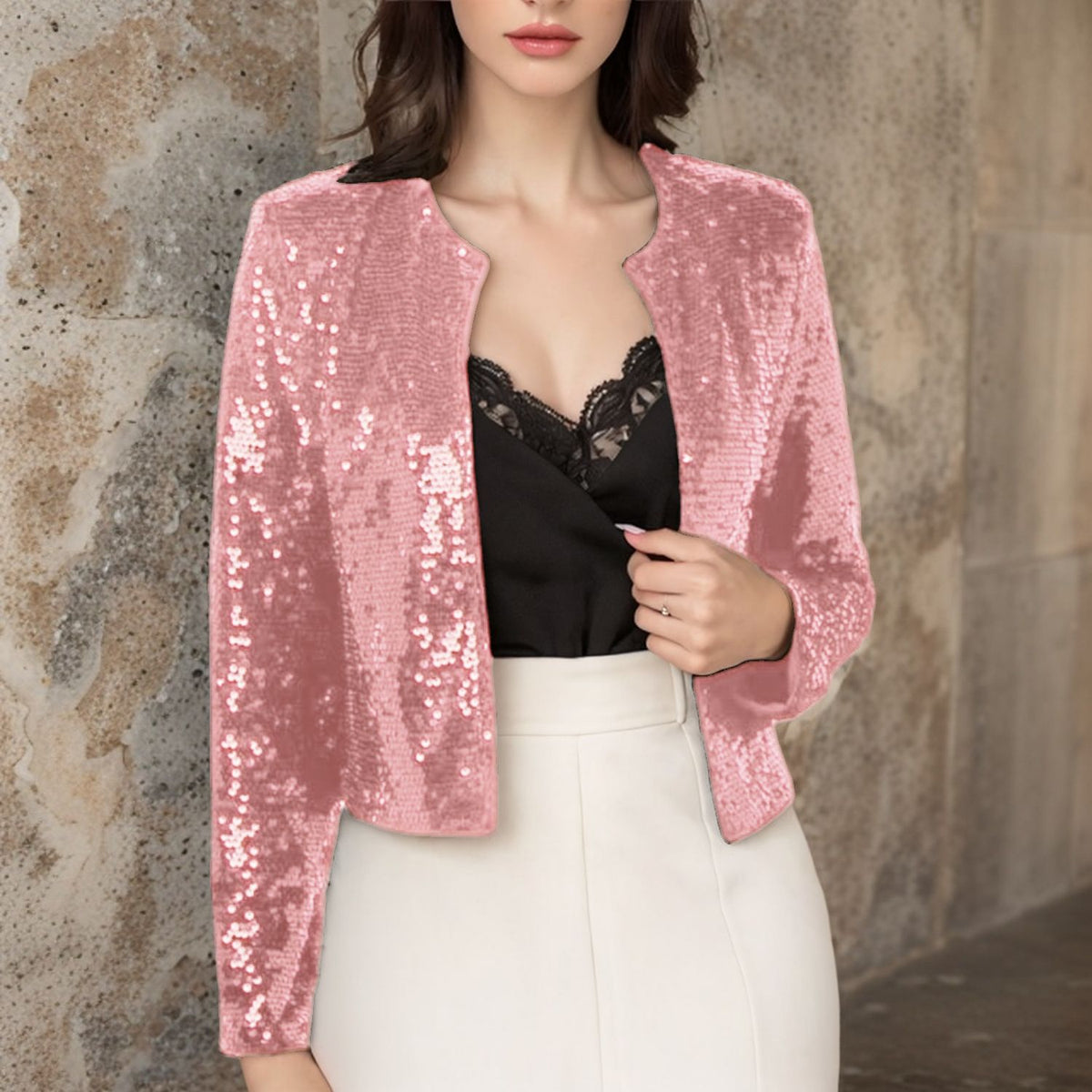 Women's crew-neck sequin jacket