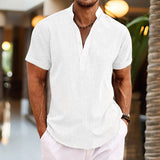 Cardigan Cotton And Linen Short Sleeve Shirt - WOMONA.COM