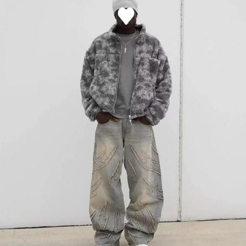 Loose Straight-leg Wide-leg Pants Mud Dyed Ripped Jeans For Men - WOMONA.COM